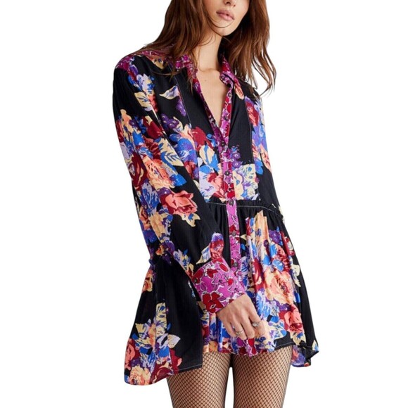 Free People Brunch a Bunch Tunic Shirt Deep Combo Button Down Size Small - Picture 1 of 10